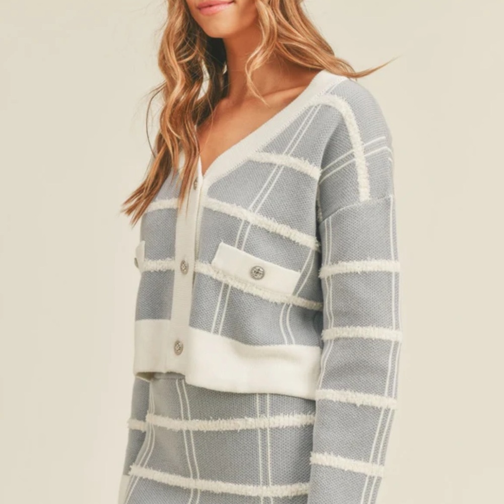 MABLE Sweater Nautical Striped Blue and White Cardigan Silver Medium Oversized - Picture 1 of 9